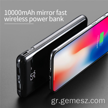 10000mah Mirror Digital Display Wireless Charging Power Bank